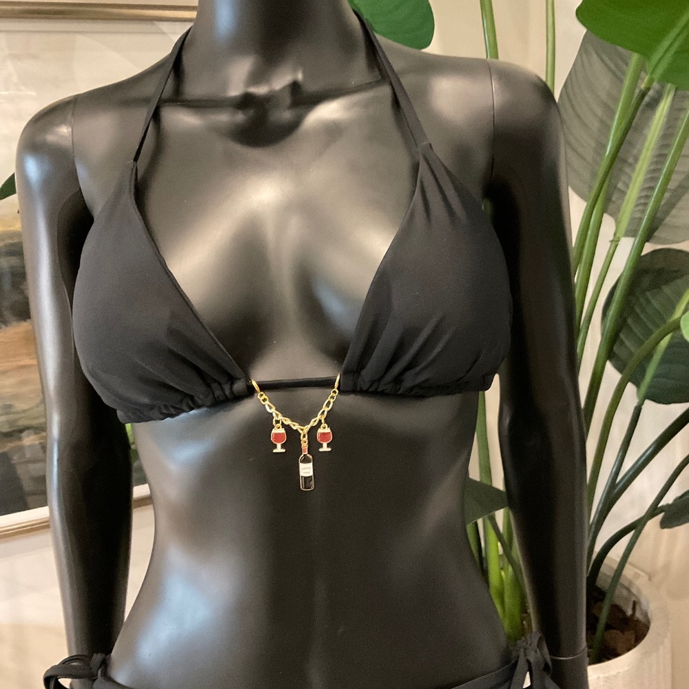 Black Bikini with Charming Bikinis Wine Charm!!